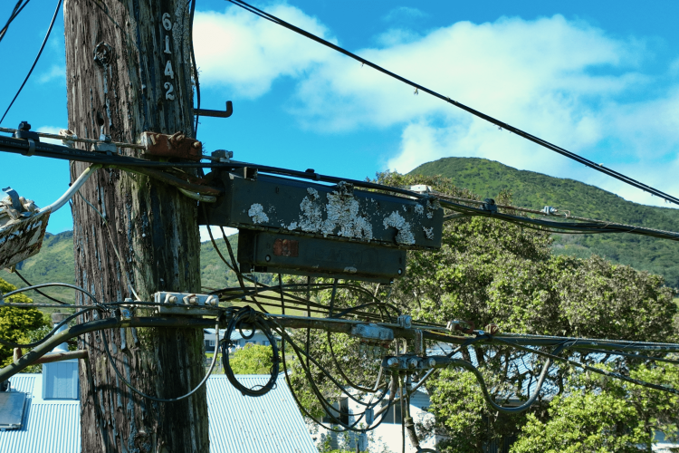 Communications Pole with wiring and transformer in Waimea, Hawaii